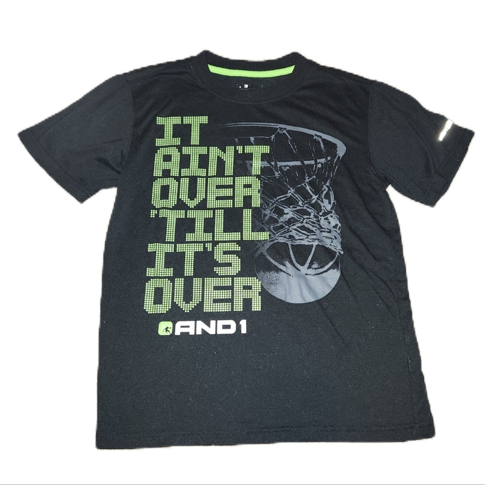 💗 3/$15 AND1 Boy's Medium Basketball Themed Black Short Sleeve Shirt